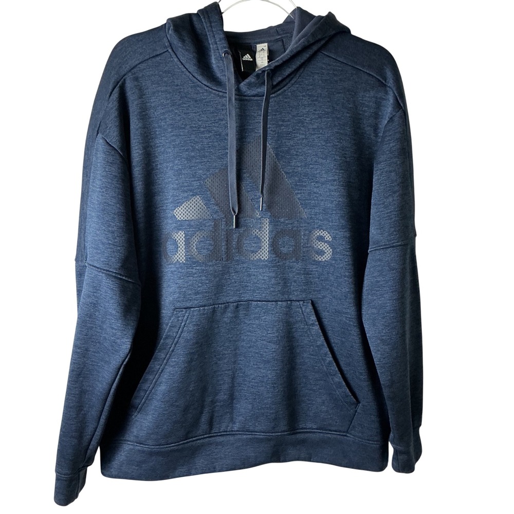 Adidas Hoodie Mens Large Blue Heathered Logo Pullover BQ8767